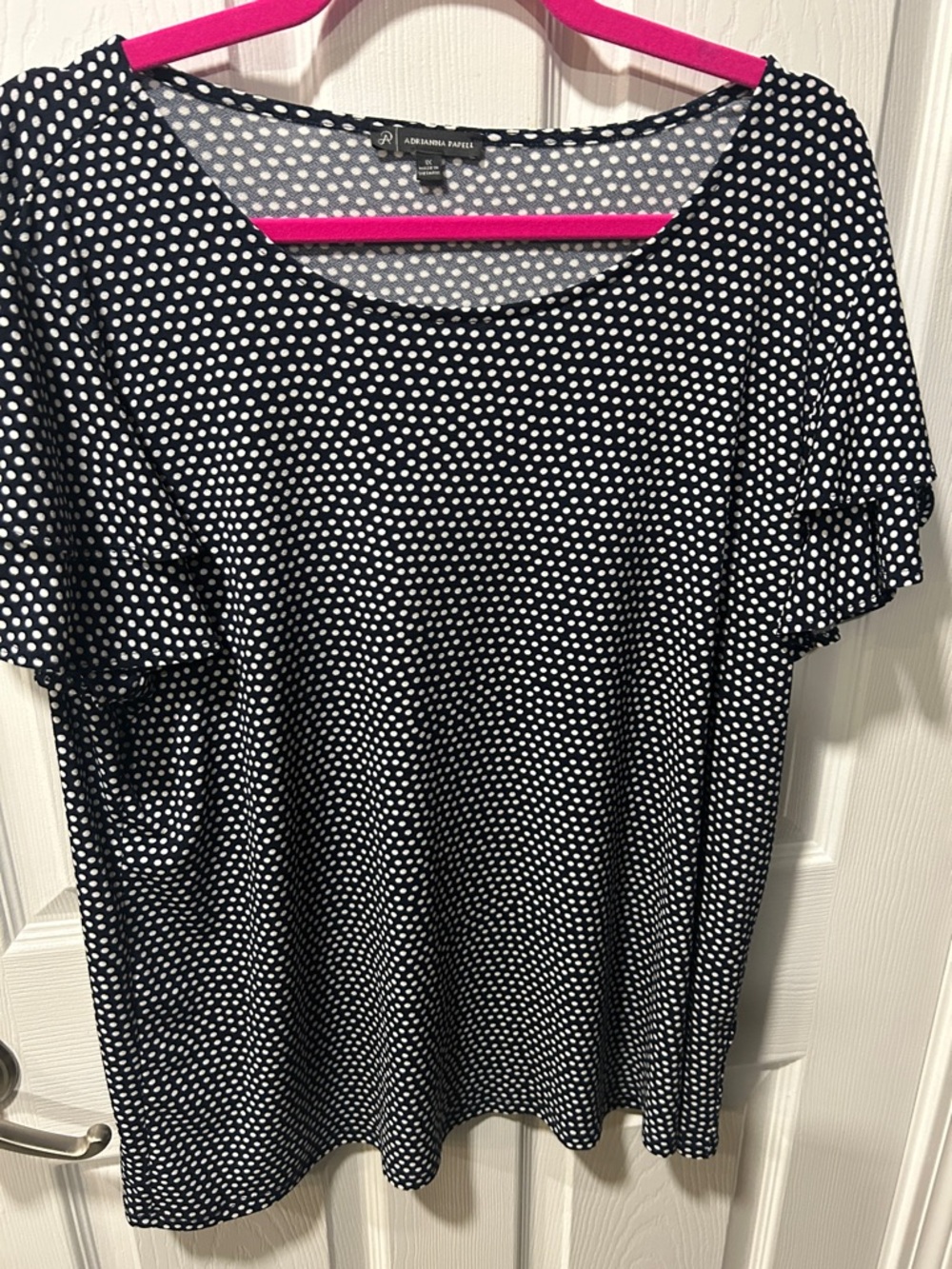 Adrianna Papell Black and White Polka Dot Short Sleeve Scoop Neck Top